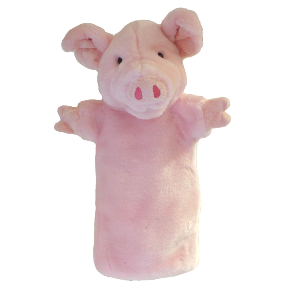 The Puppet Company baby hand puppet pig, pink pig puppet with button eyes and a curly tail
