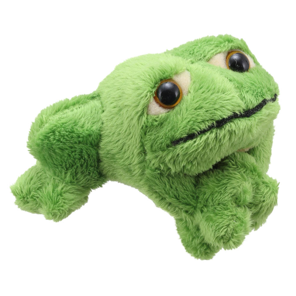 The Puppet Company finger puppet frog, lying green finger puppet with big eyes