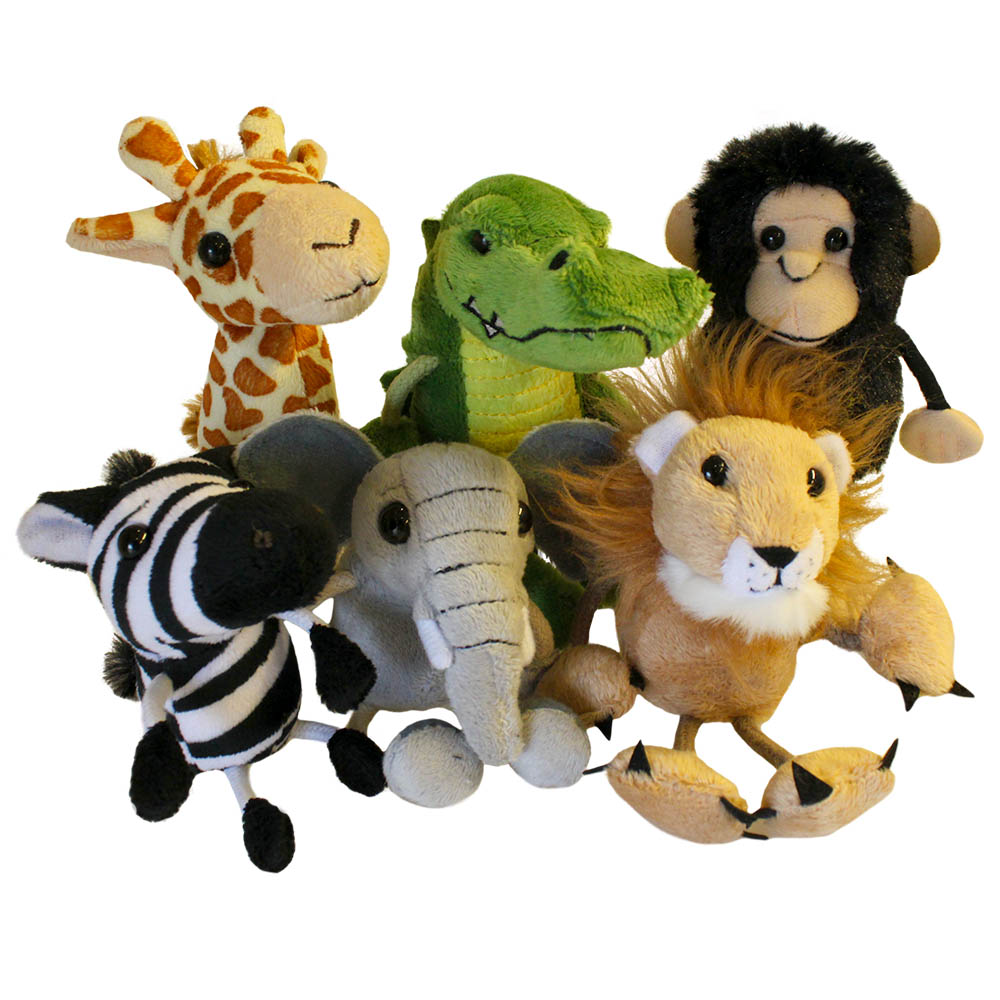 The Puppet Company finger puppet set African Wildlife, six finger puppets with giraffe, crocodile, monkey, zebra, elephant and lion