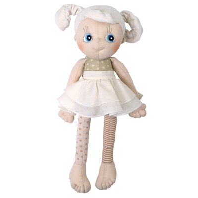 Rubens EcoBuds doll Daisy with light pigtails, dotted top and white tulle skirt