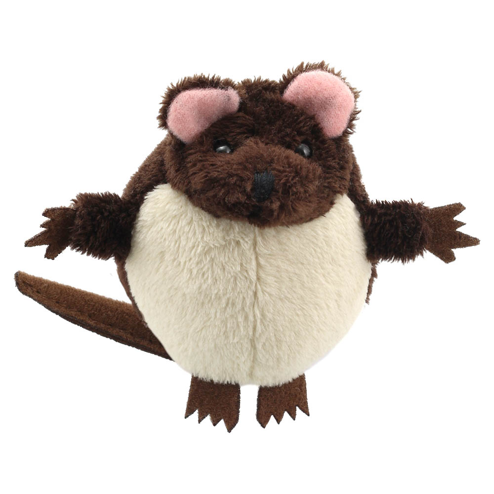 The Puppet Company finger puppet brown mouse, round brown and cream-coloured finger puppet with pink ears