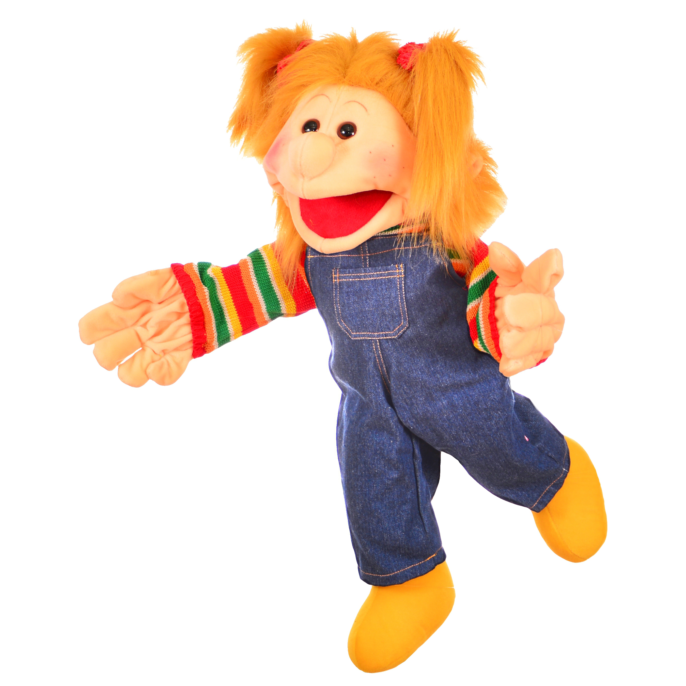 Living Puppets hand puppet Big Maja with orange pigtails, striped sleeves and denim dungarees