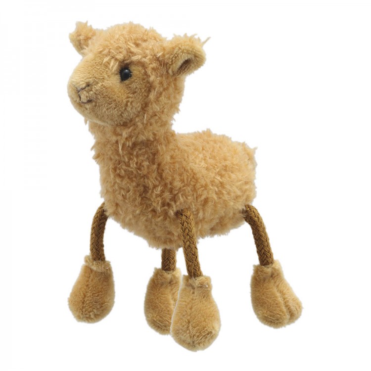 The Puppet Company finger puppet alpaca, beige shaggy finger puppet with long fabric legs
