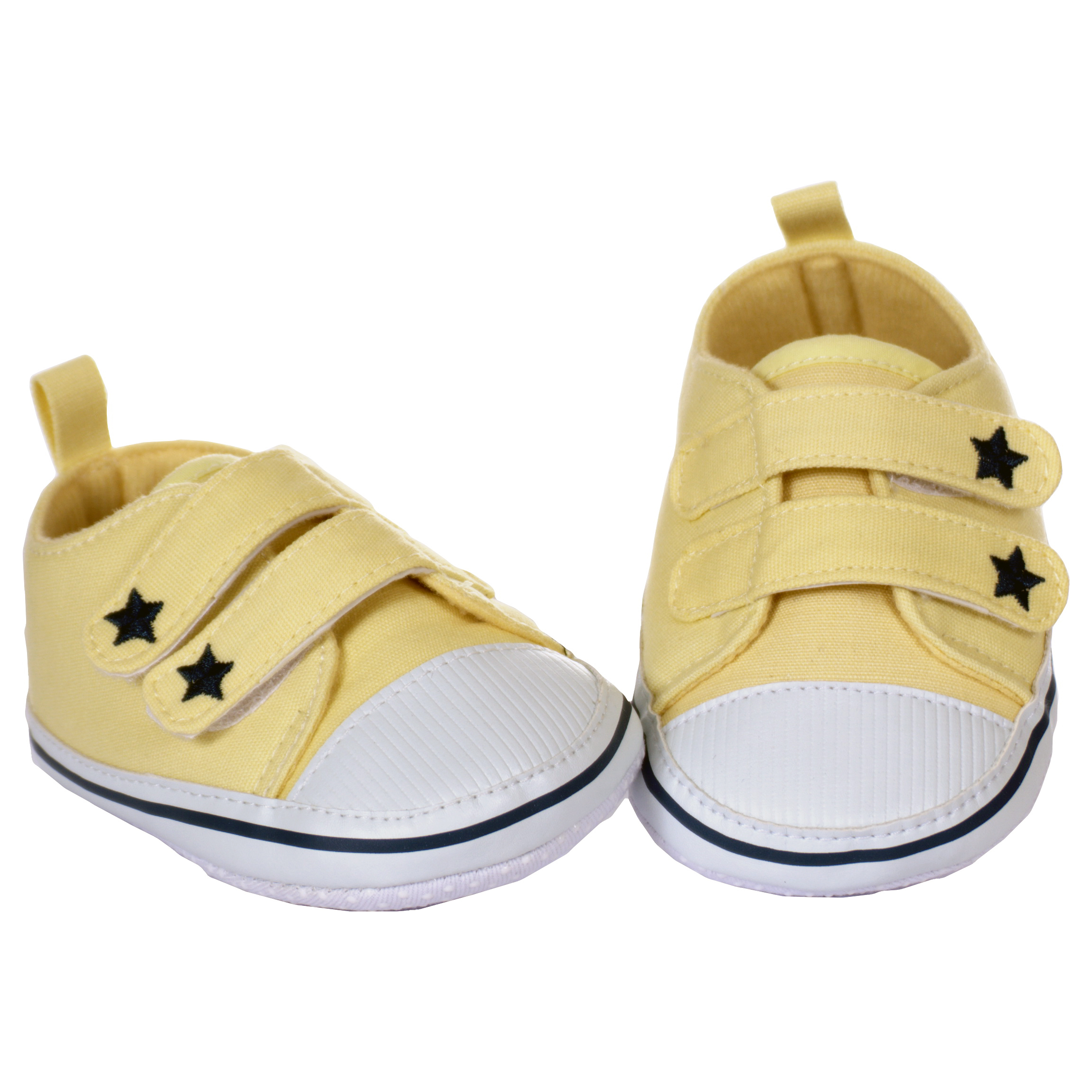 Living Puppets shoes for 65 cm hand puppets, yellow trainers with hook-and-loop straps, stars and white toe caps