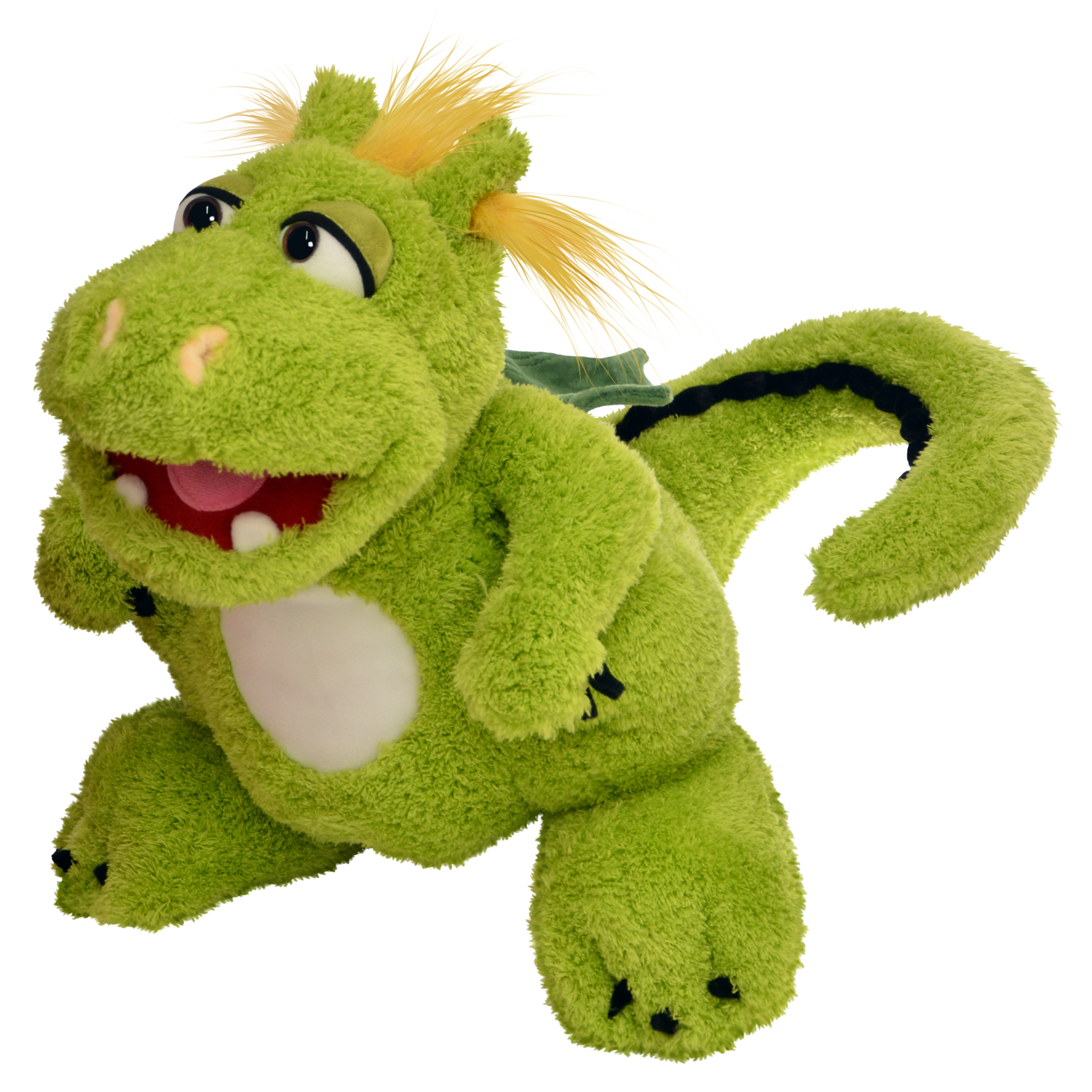 Living Puppets hand puppet Filippo the dragon in green with yellow tuft and white belly