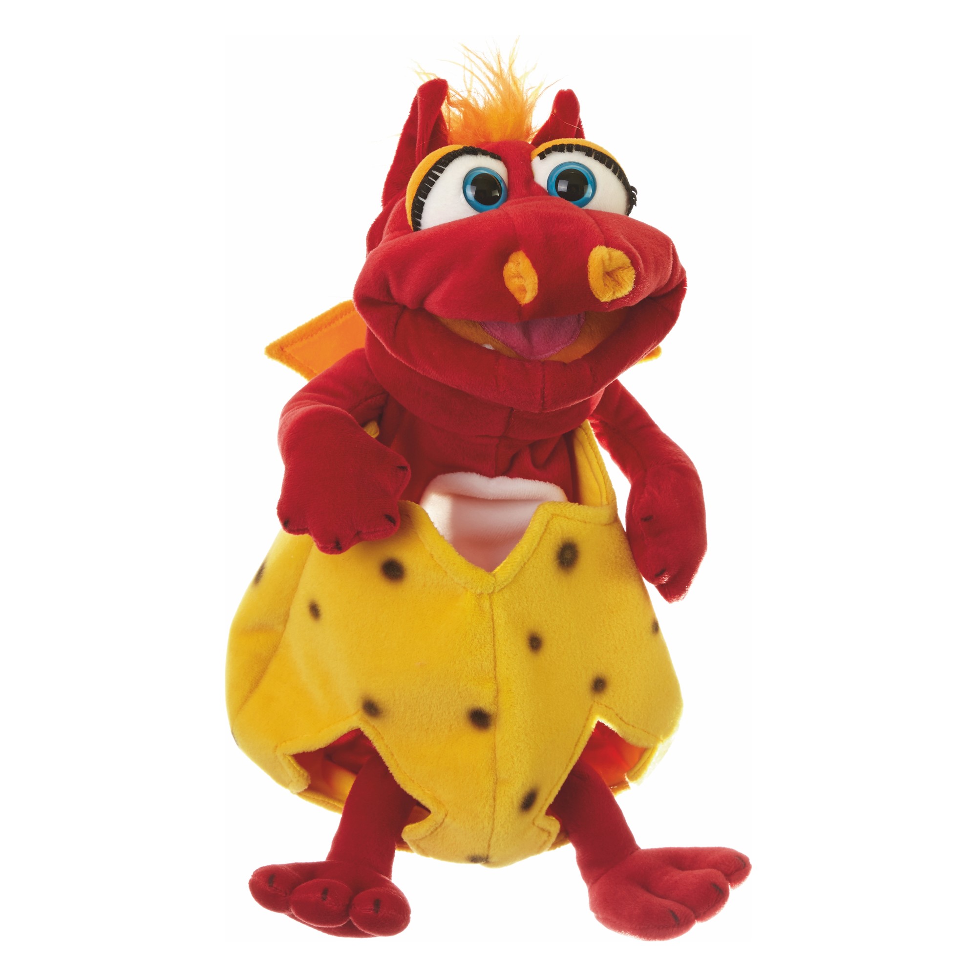 Living Puppets hand puppet Ottilie the dragon: red dragon with orange tuft in a yellow egg