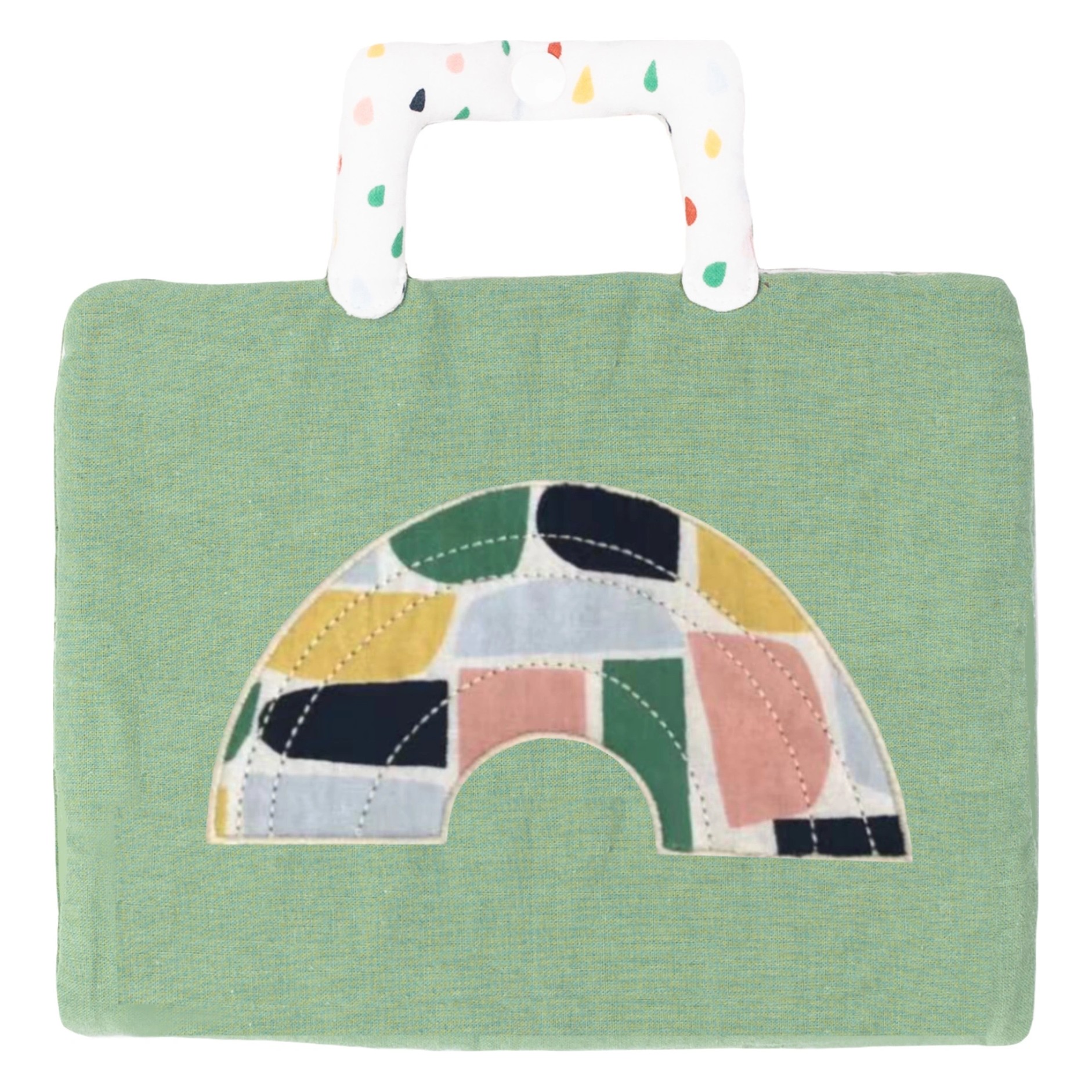 Facial expressions set by Rubens Barn: green fabric case with rainbow applique