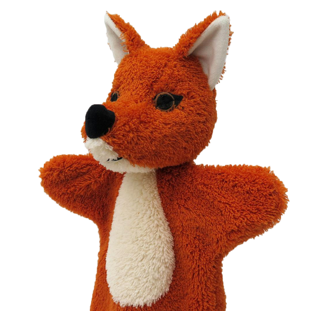 Punch and Judy puppet fox by munabo in close-up with a black button nose and light muzzle
