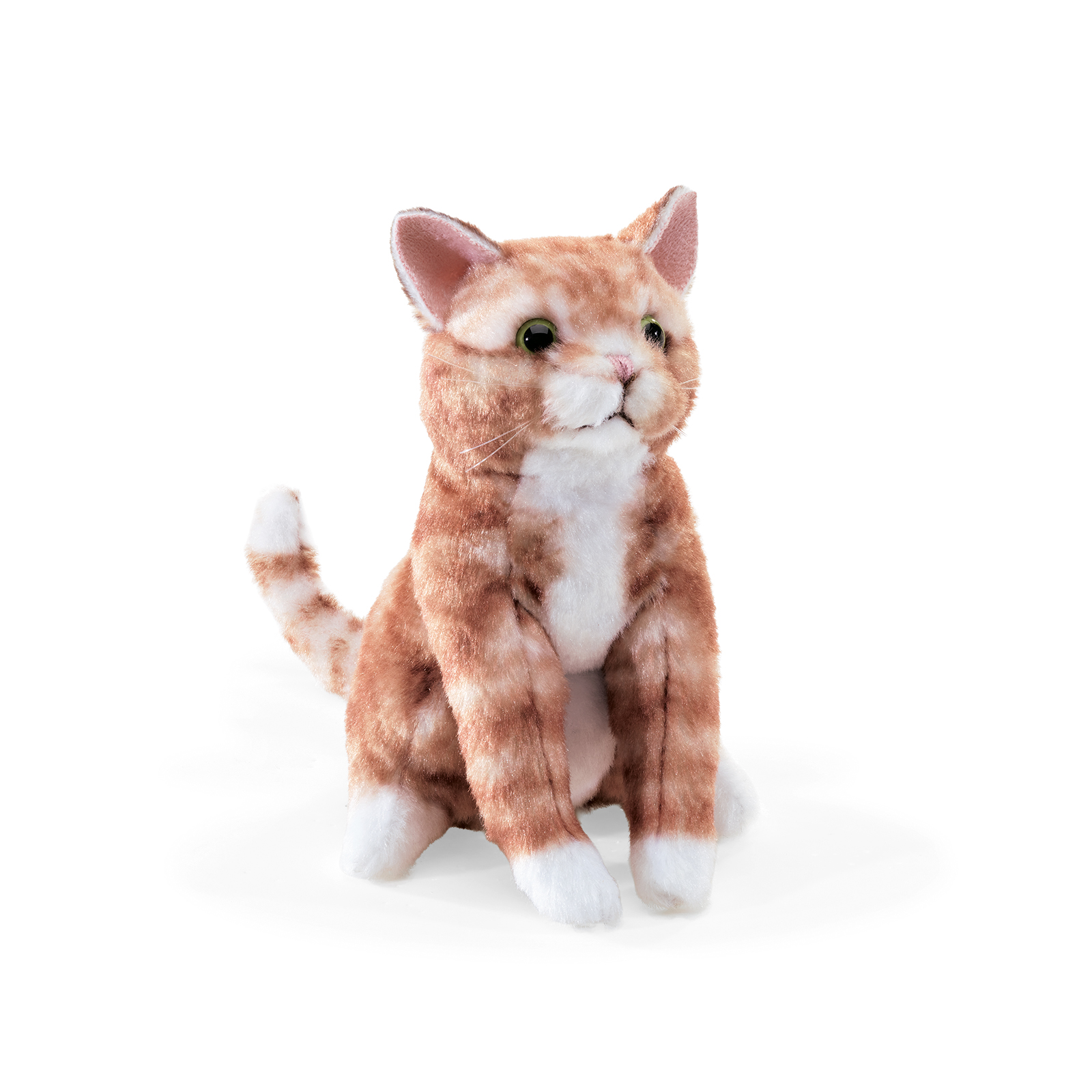 Folkmanis mini orange-and-white tabby kitten finger puppet, seated with green eyes, front view