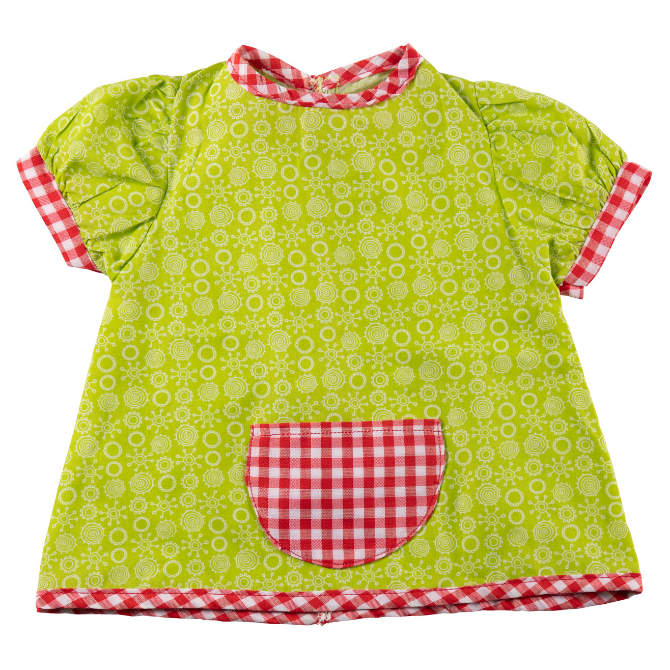 Joyk clothing set Colourful: green dress with red chequered hem and front pocket