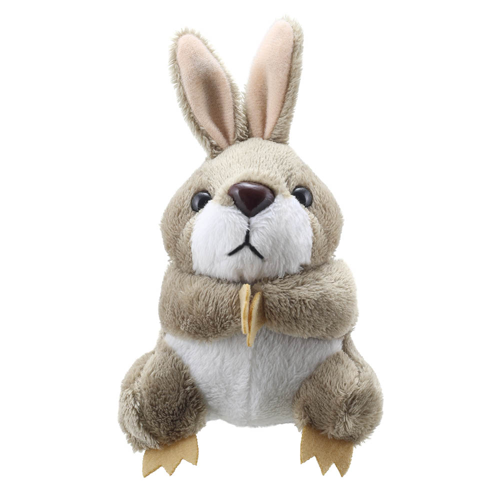 The Puppet Company finger puppet grey rabbit, sitting grey finger puppet with upright ears