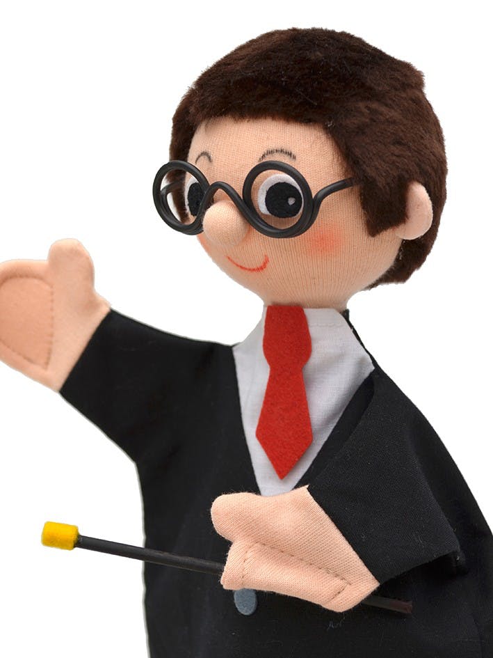 Punch and Judy puppet sorcerer's apprentice by munabo with round glasses, red tie and magic wand
