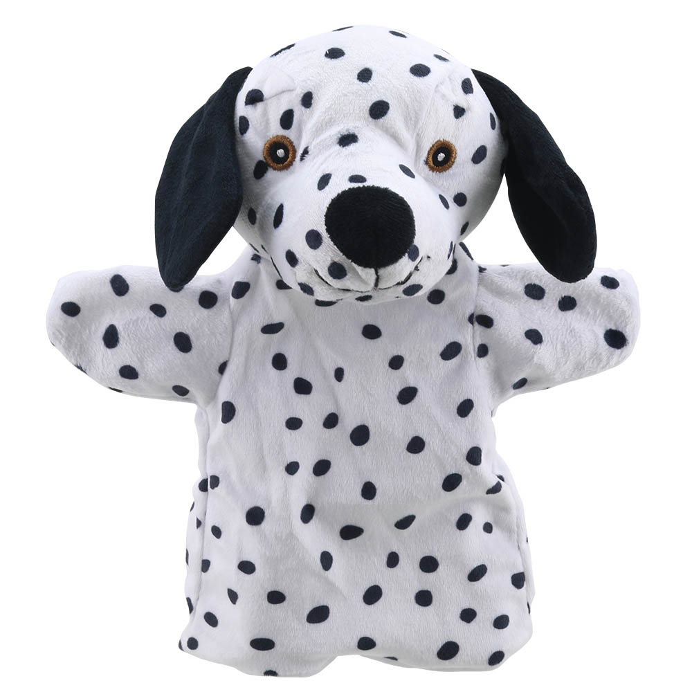 The Puppet Company hand puppet dalmatian, white dog with black spots, front view