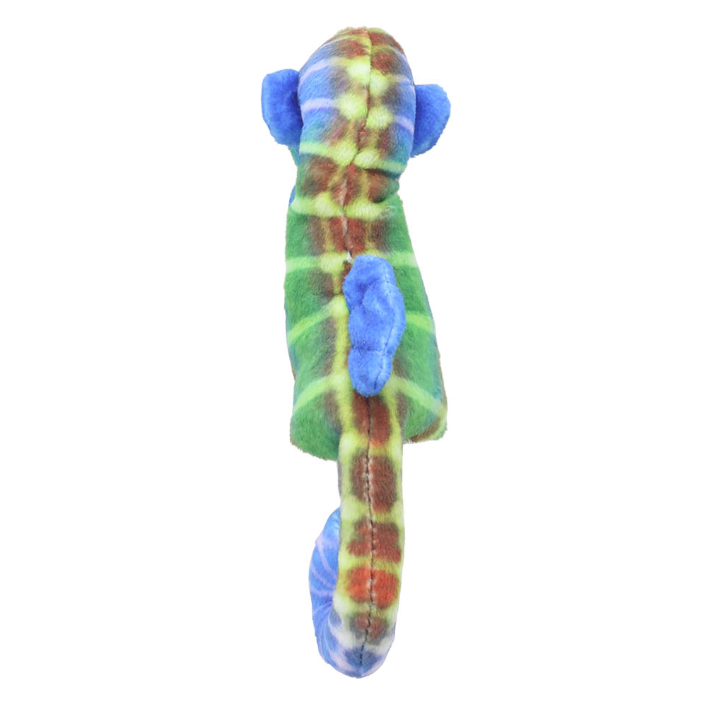 The Puppet Company finger puppet seahorse, green and blue patterned, back view with a curled tail