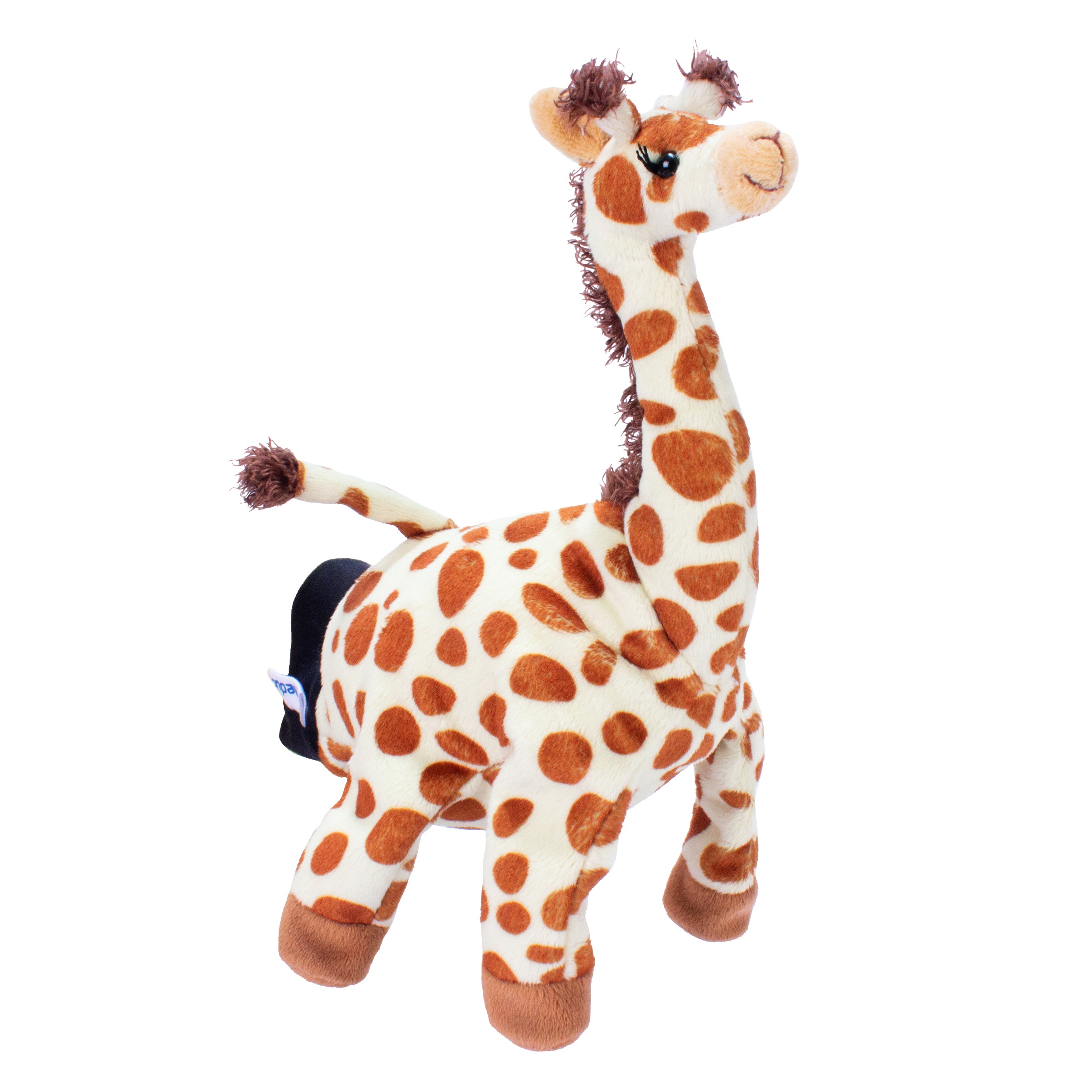 Beleduc hand puppet giraffe with cream-coloured fur, brown patches and a long neck, standing