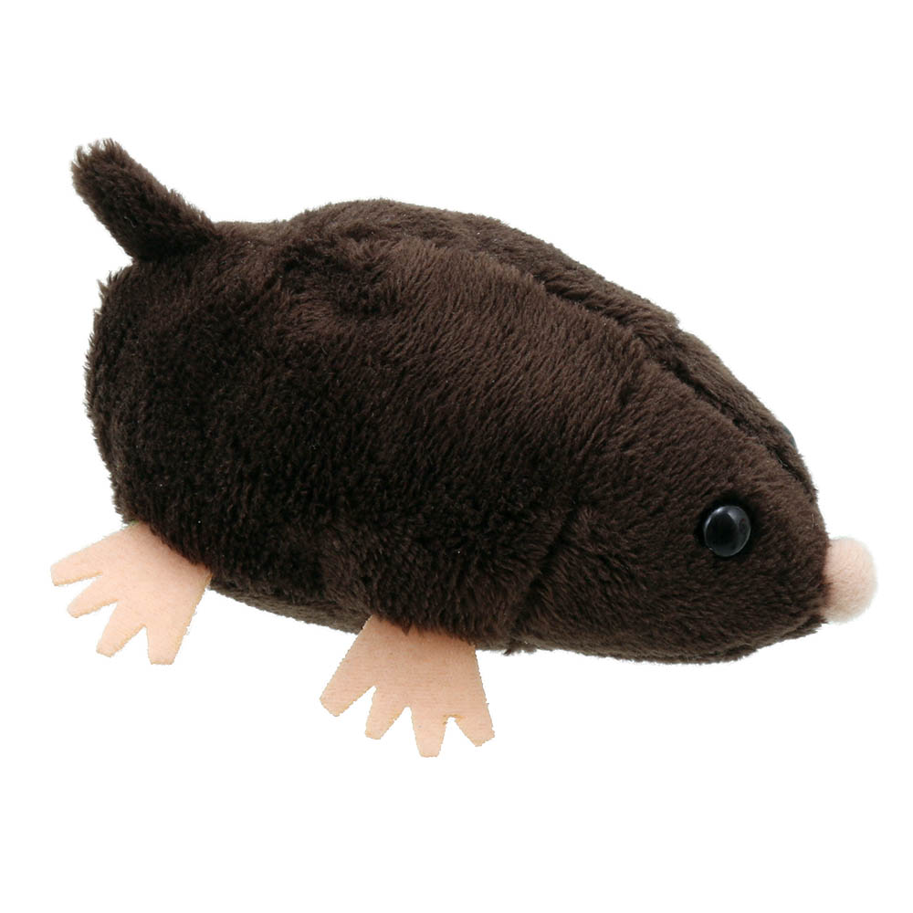 The Puppet Company finger puppet mole, dark brown puppet with a pointed snout, side view