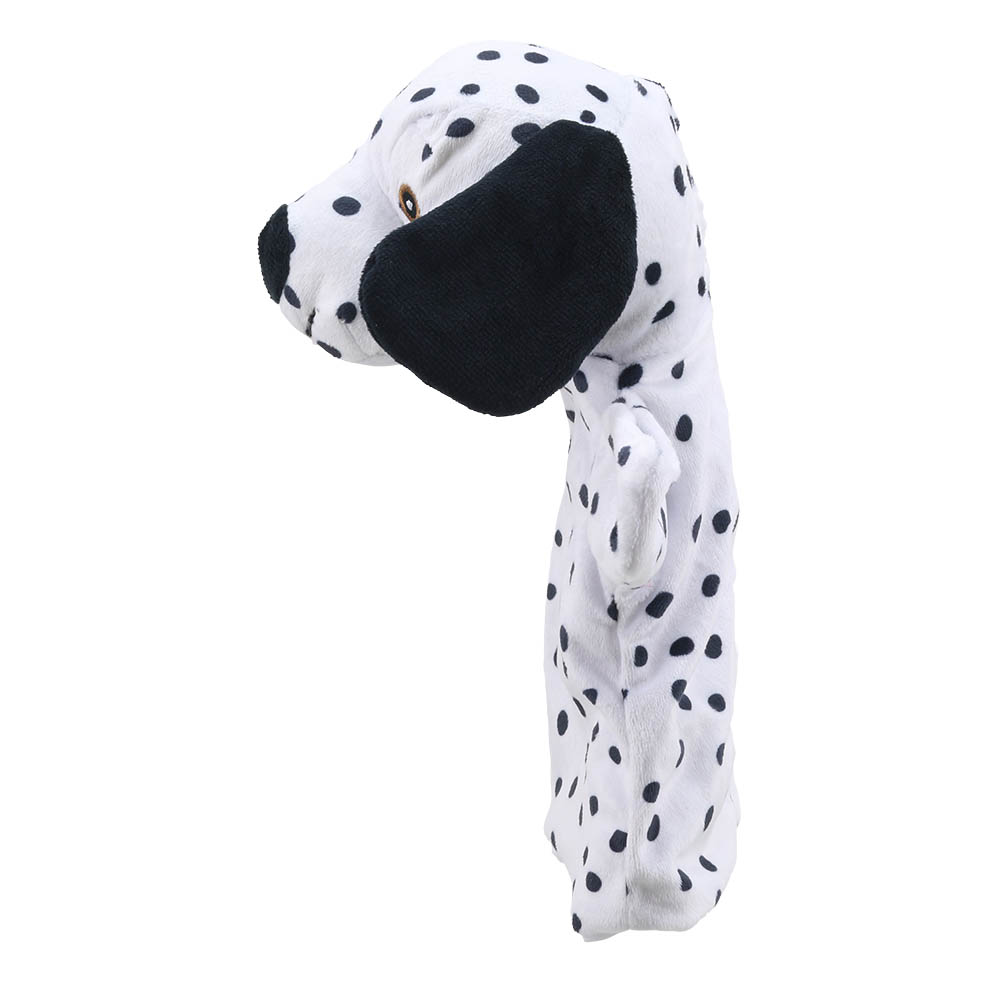 The Puppet Company hand puppet dalmatian, side view in full length with spotted fur