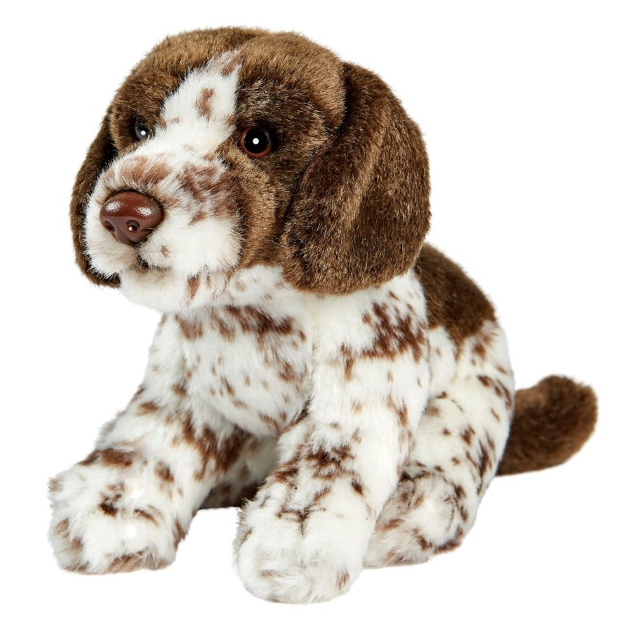 Sitting Pointer puppy by Anima with brown-spotted white fur and brown floppy ears