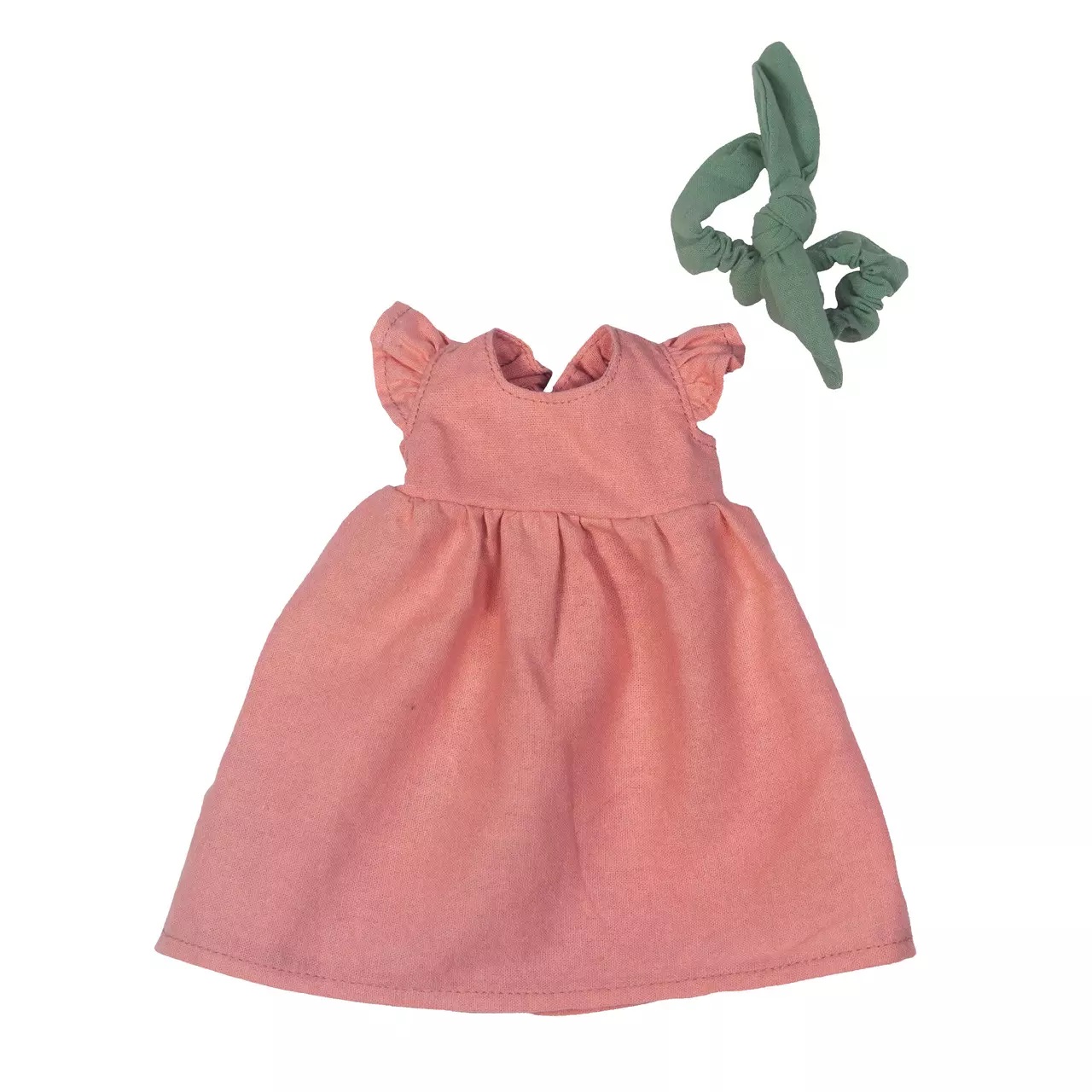 Summer outfit for Rubens EcoBuds: pink ruffled dress with green hairband