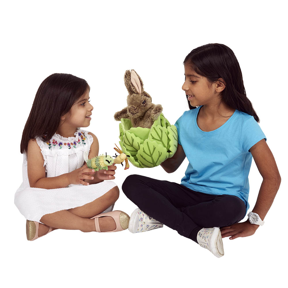 Hand puppet rabbit in a lettuce with 3 finger puppets - Puppet Company - Produktbild 3