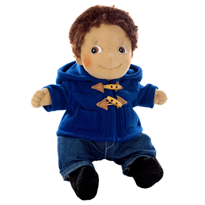Rubens doll in the blue duffle coat with toggle buttons and jeans