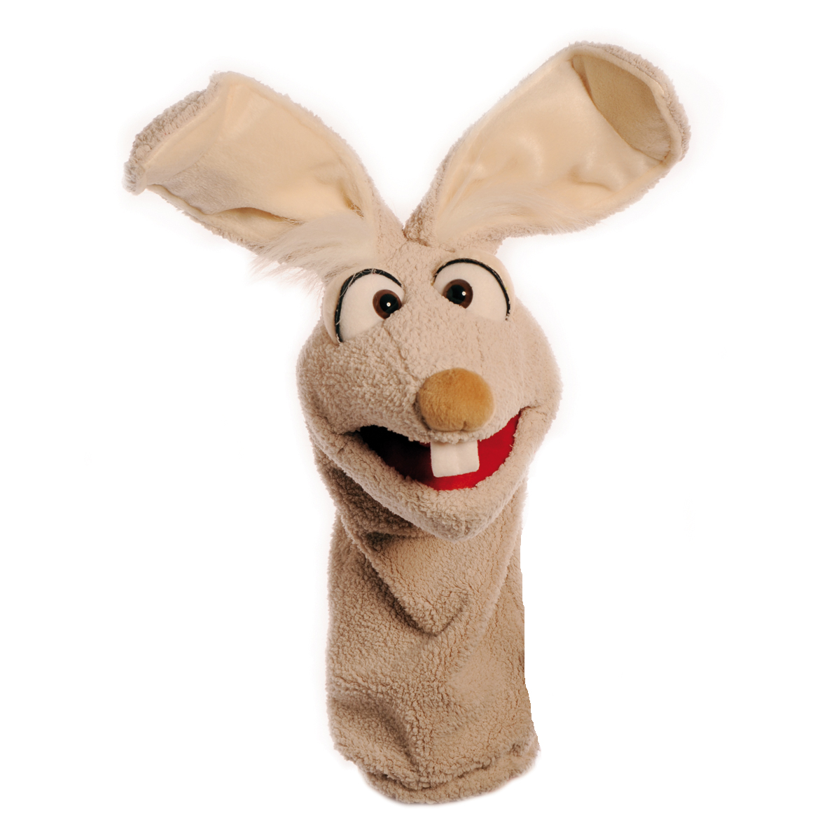 Living Puppets sock puppet Mampfred the rabbit, beige with long floppy ears, a brown nose and buck teeth