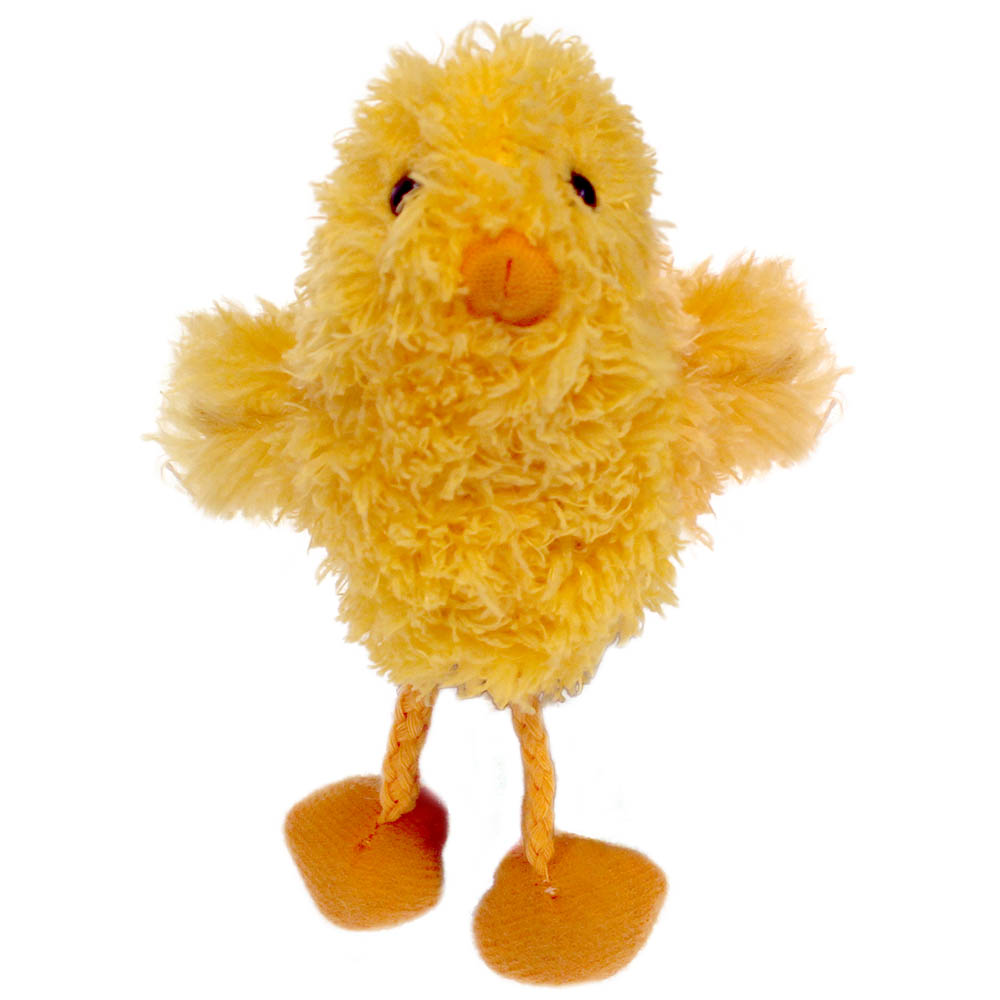 The Puppet Company finger puppet chick, yellow shaggy finger puppet with long fabric legs