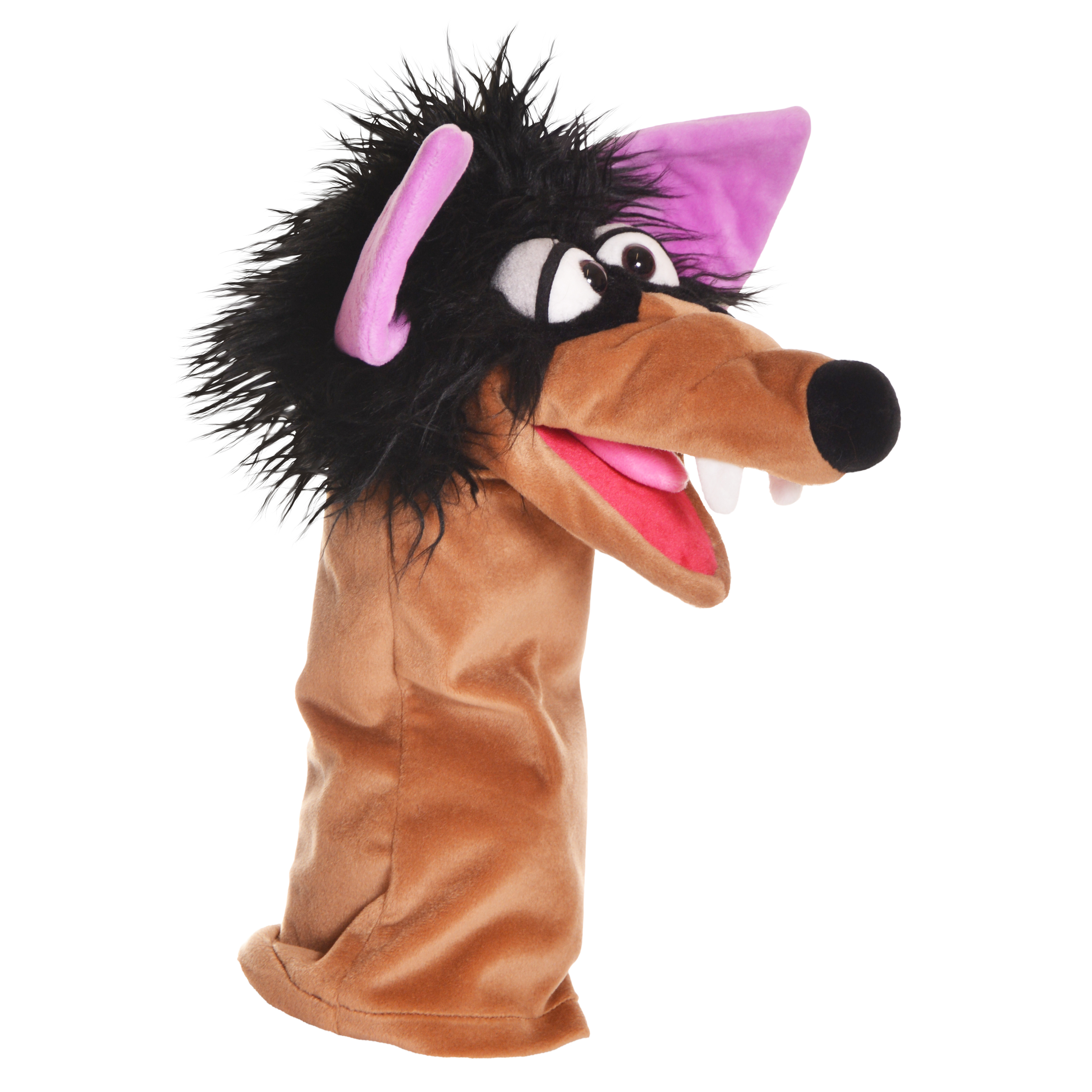 Living Puppets hand puppet Dieter Wolf in side view with long snout and fangs