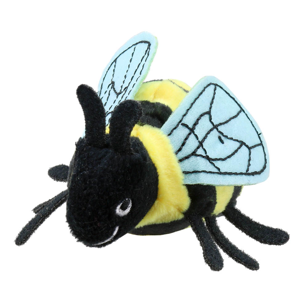 The Puppet Company finger puppet bee, black and yellow finger puppet with transparent wings
