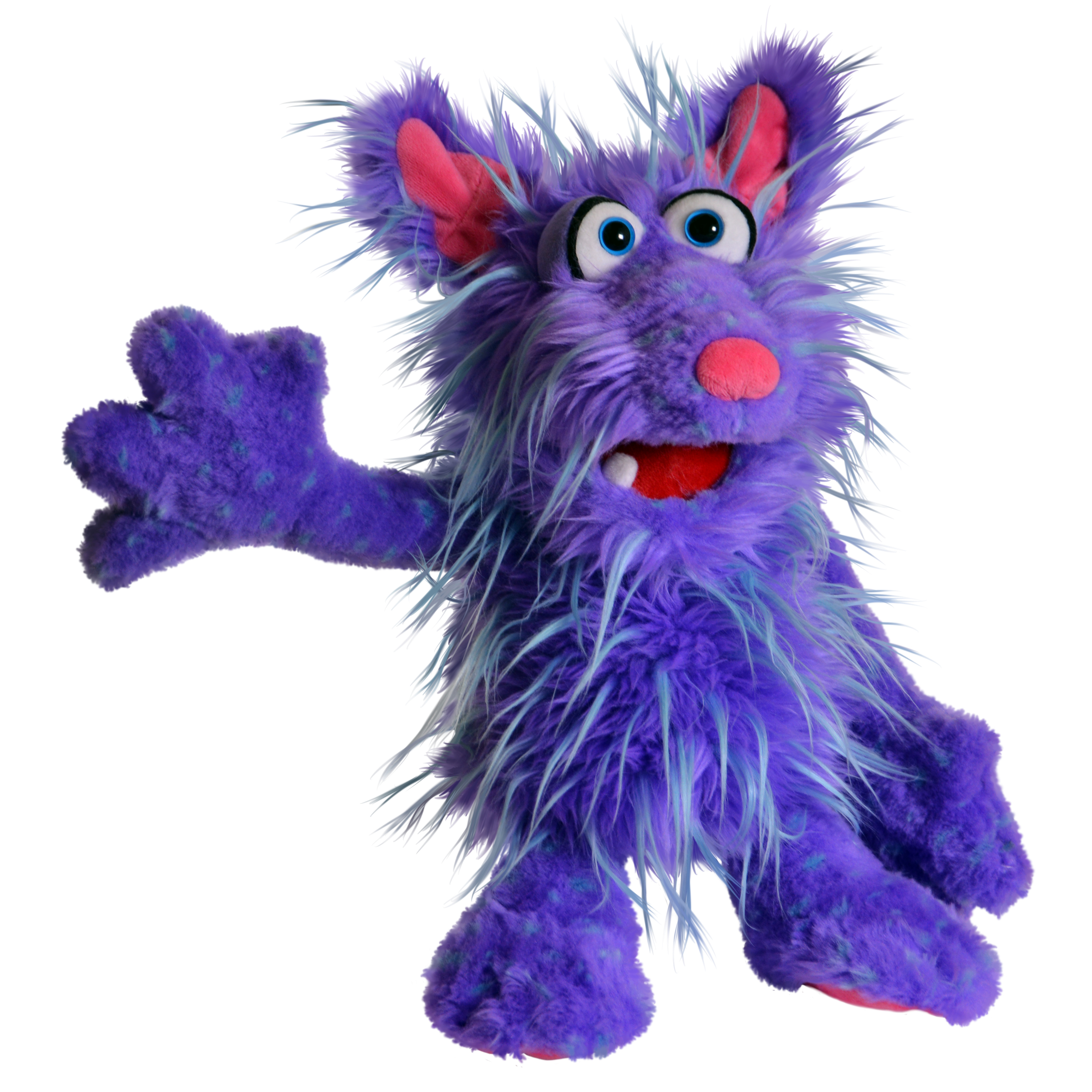 Living Puppets hand puppet Tofu from the Monster to go series, purple shaggy monster with pink ears and nose, waving