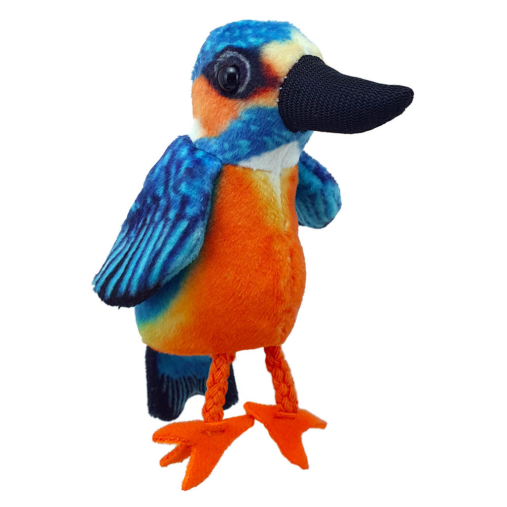 The Puppet Company finger puppet kingfisher, blue and orange finger puppet with a long beak