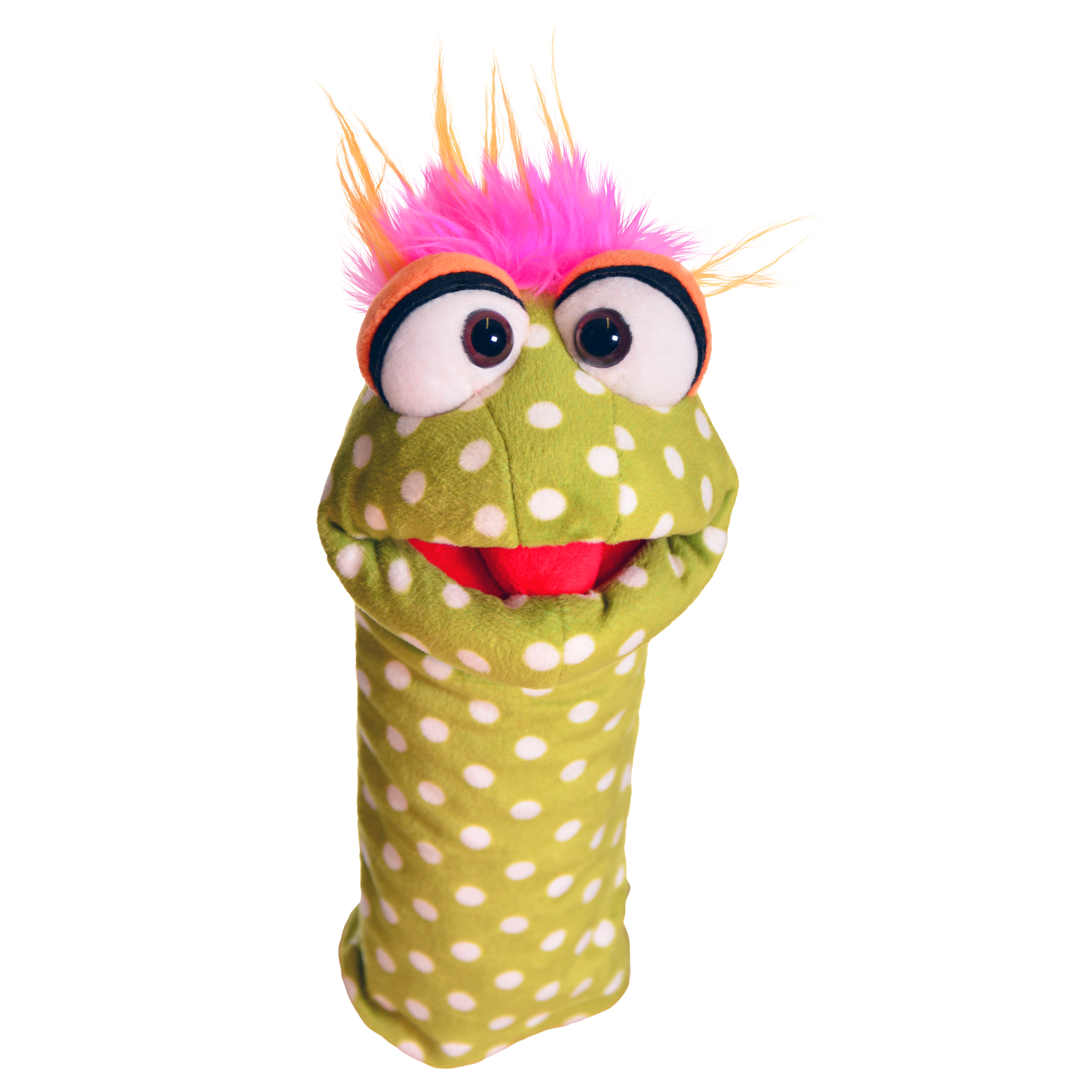 Living Puppets hand puppet Brabbelchen: green dotted chatter worm with pink-orange tuft of hair