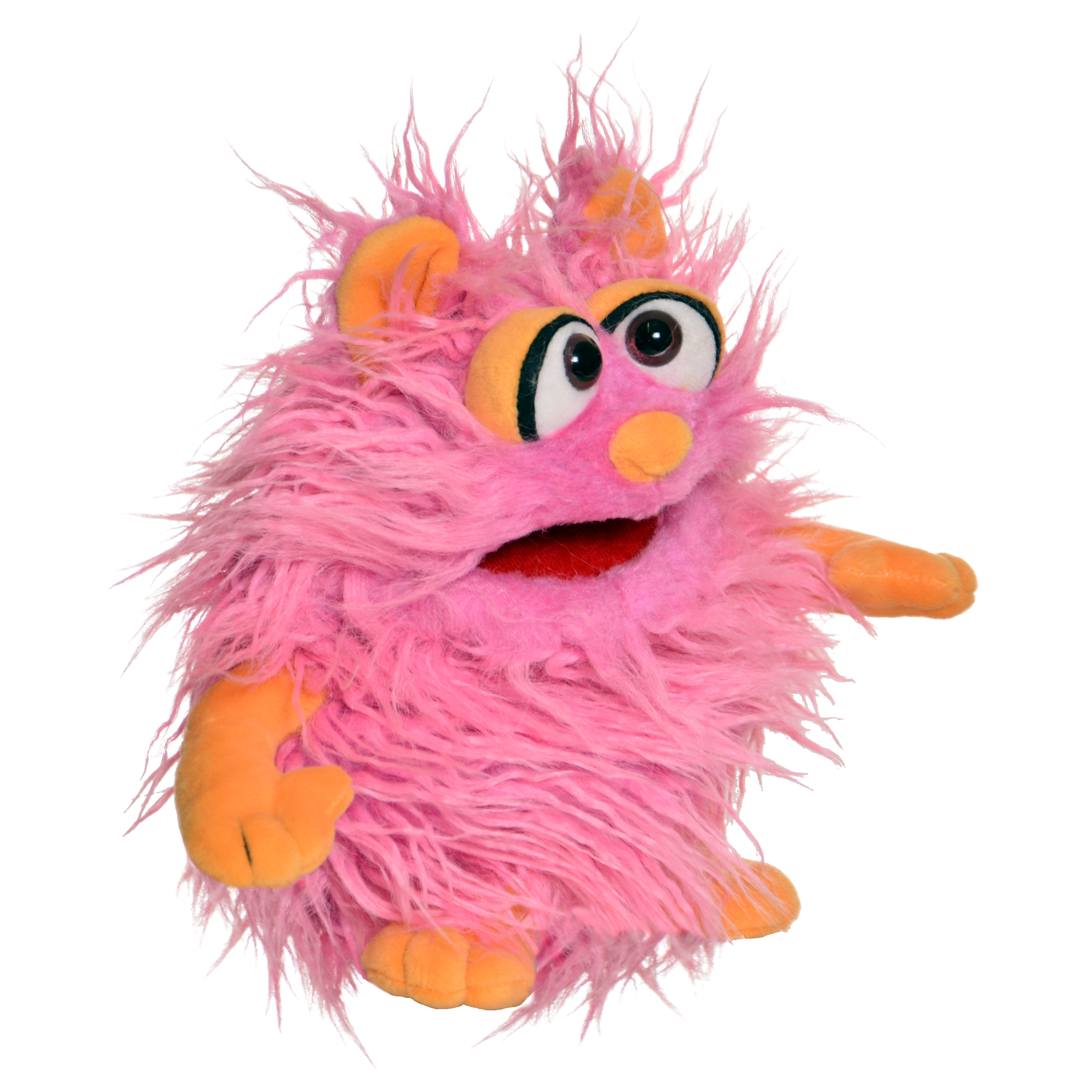 Living Puppets hand puppet Tröte, pink shaggy monster with orange ears, sideways with one arm outstretched