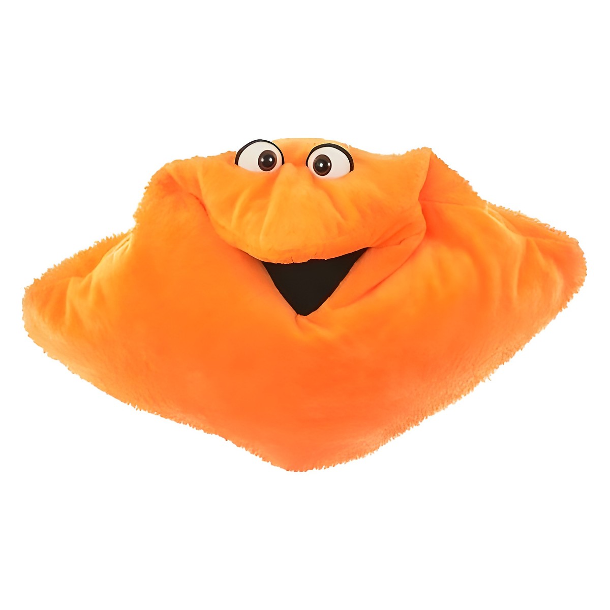 Living Puppets dream cuddle cushion in orange, plush cushion with a face and an open mouth
