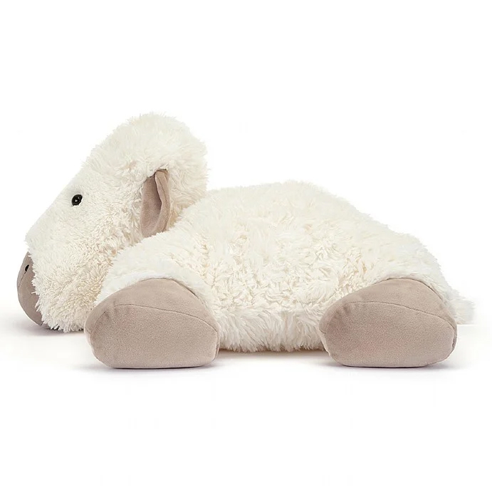 Jellycat plush toy Truffles Sheep Large, lying cream-coloured plush toy, back view with a short tail