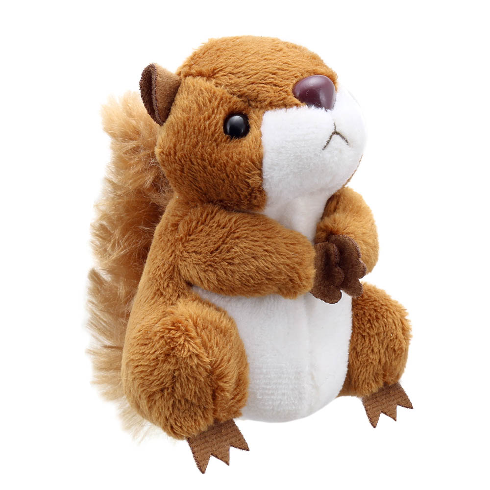 The Puppet Company finger puppet squirrel, red-brown squirrel with a white belly and bushy tail