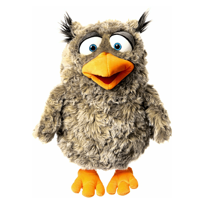 Living Puppets hand puppet Eulalie the owl with grey-brown plumage and orange beak