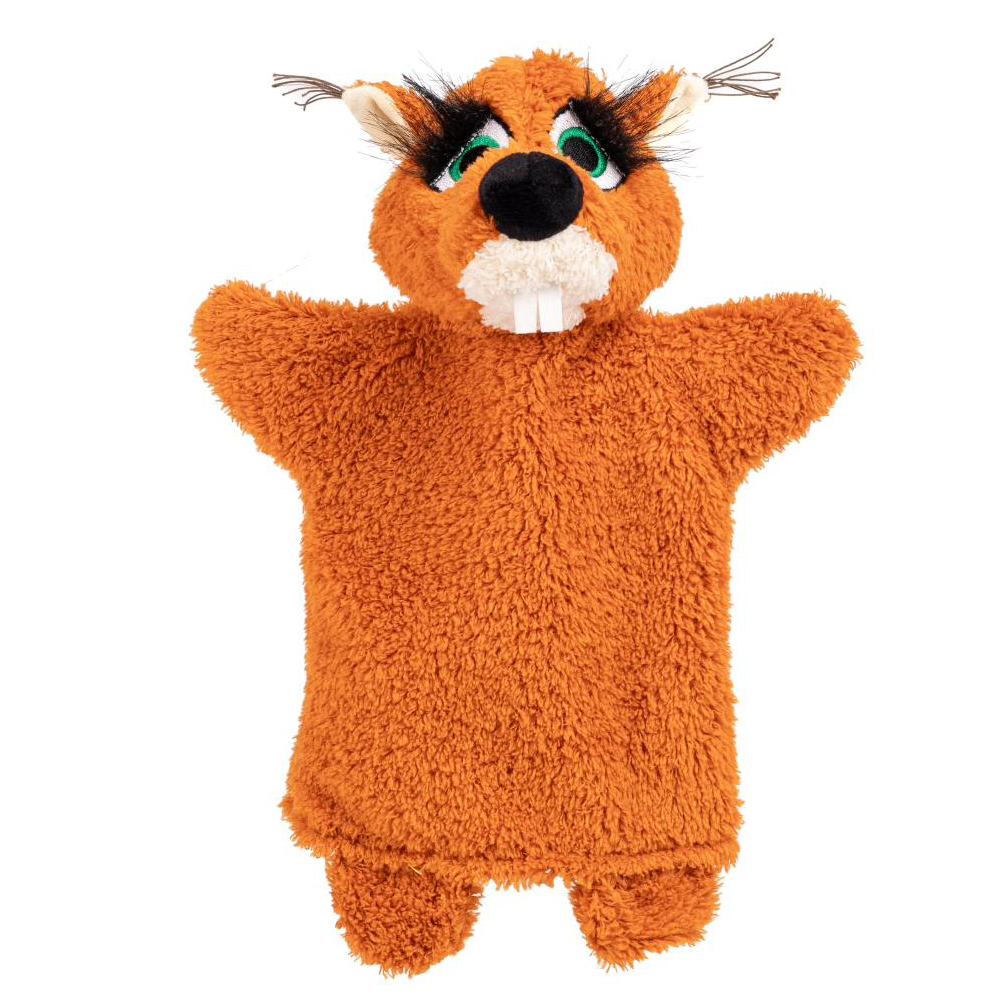 Punch and Judy puppet squirrel Crazy by munabo with googly green eyes, cheeky lashes and big teeth