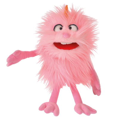 Living Puppets hand puppet Bonsche from the Monster to go series: pink shaggy monster with spiral horn