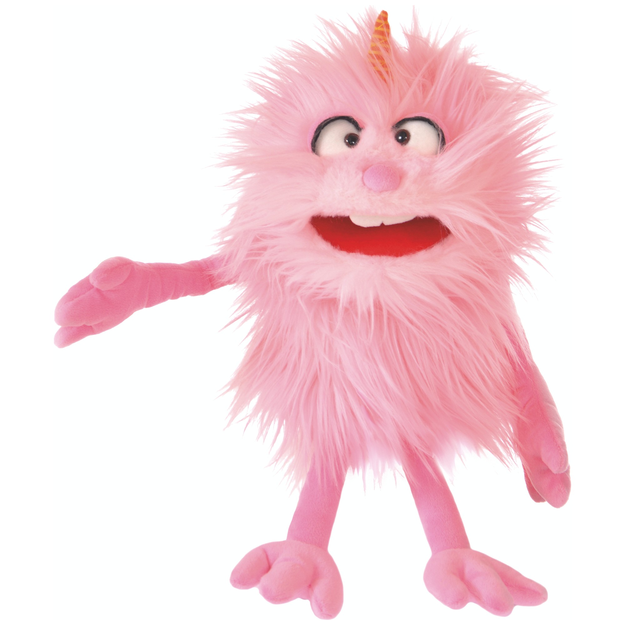 Living Puppets hand puppet Bonsche from the Monster to go series: pink shaggy monster with spiral horn