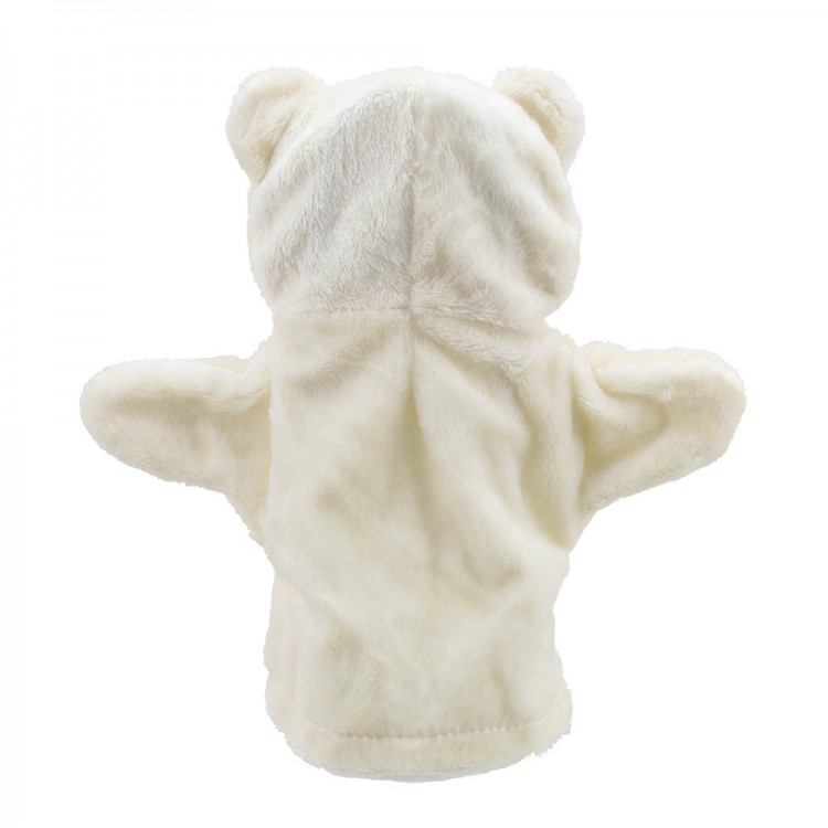 The Puppet Company baby hand puppet polar bear, back view with small round ears