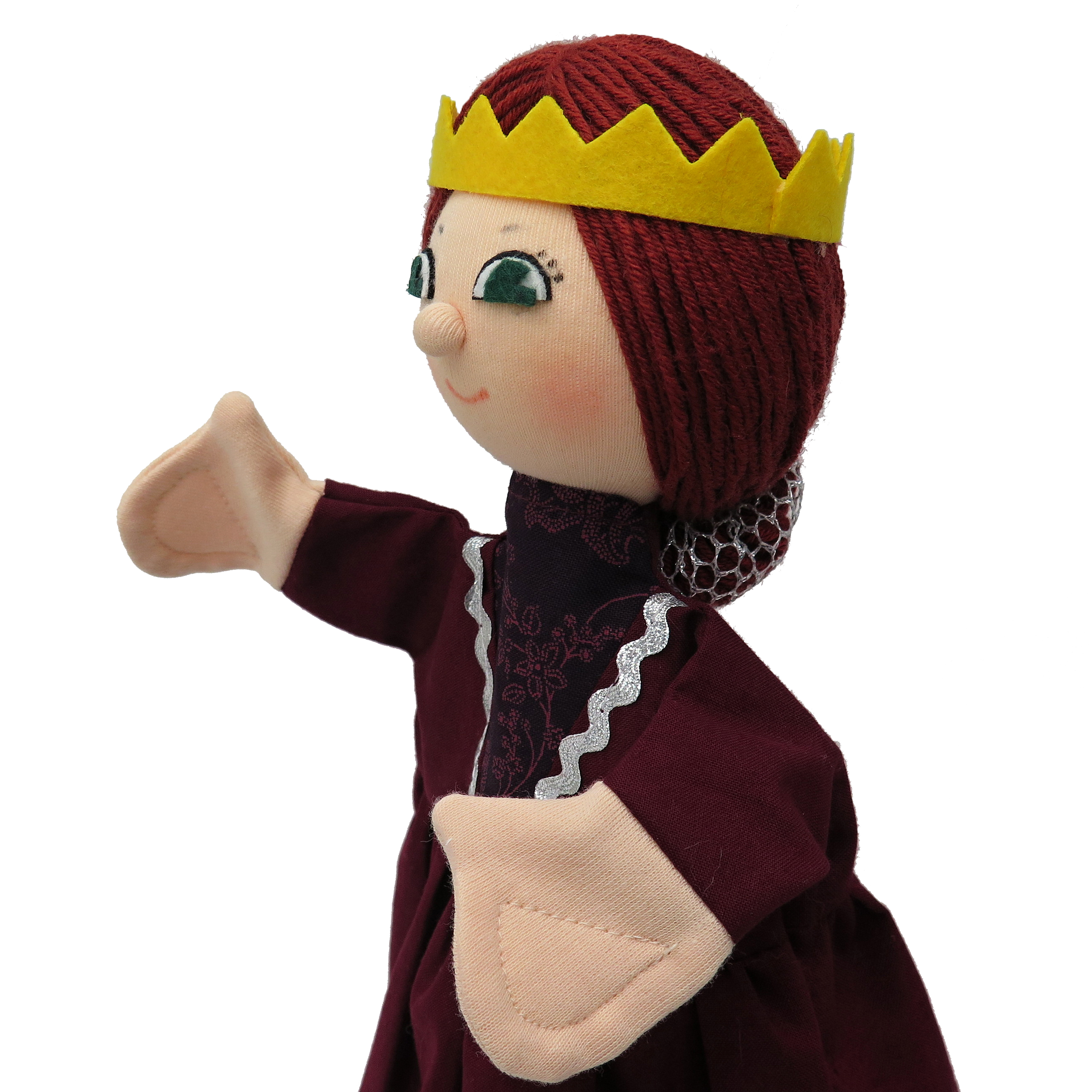 Punch and Judy puppet Queen Isabel by munabo in side view with zigzag crown and red hair