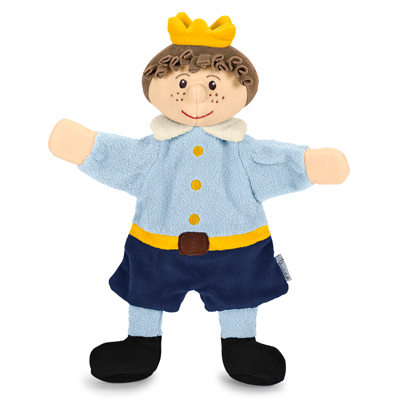 Sterntaler baby hand puppet prince, yellow crown, light blue jacket with yellow buttons and a yellow belt