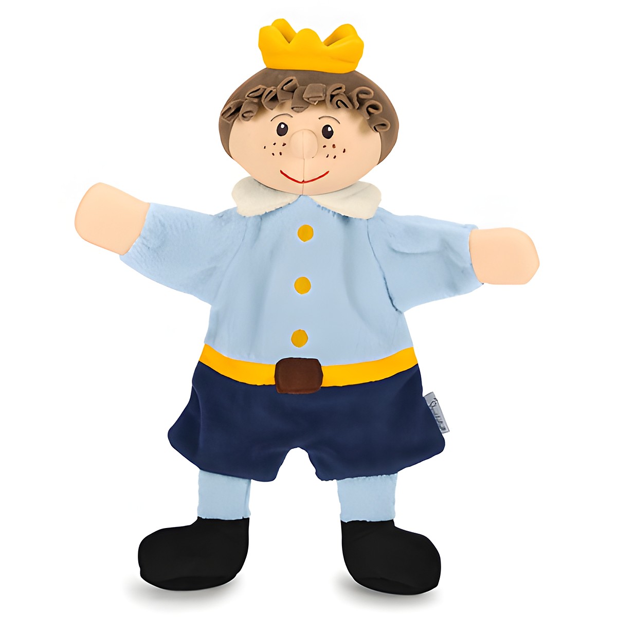 Sterntaler baby hand puppet prince, yellow crown, light blue jacket with yellow buttons and a yellow belt