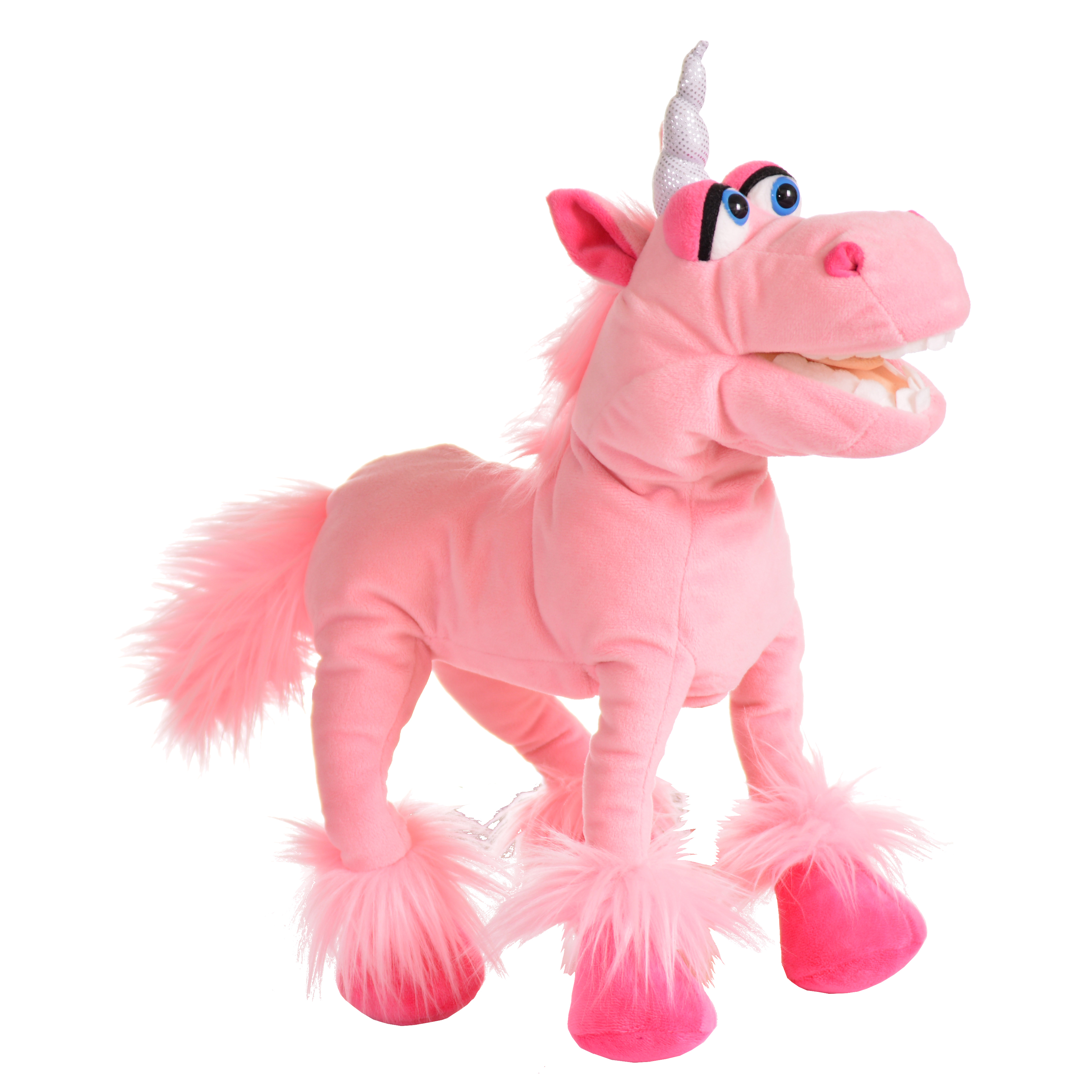 Living Puppets hand puppet Hörnchen the unicorn in pink with silver horn and fluffy hooves