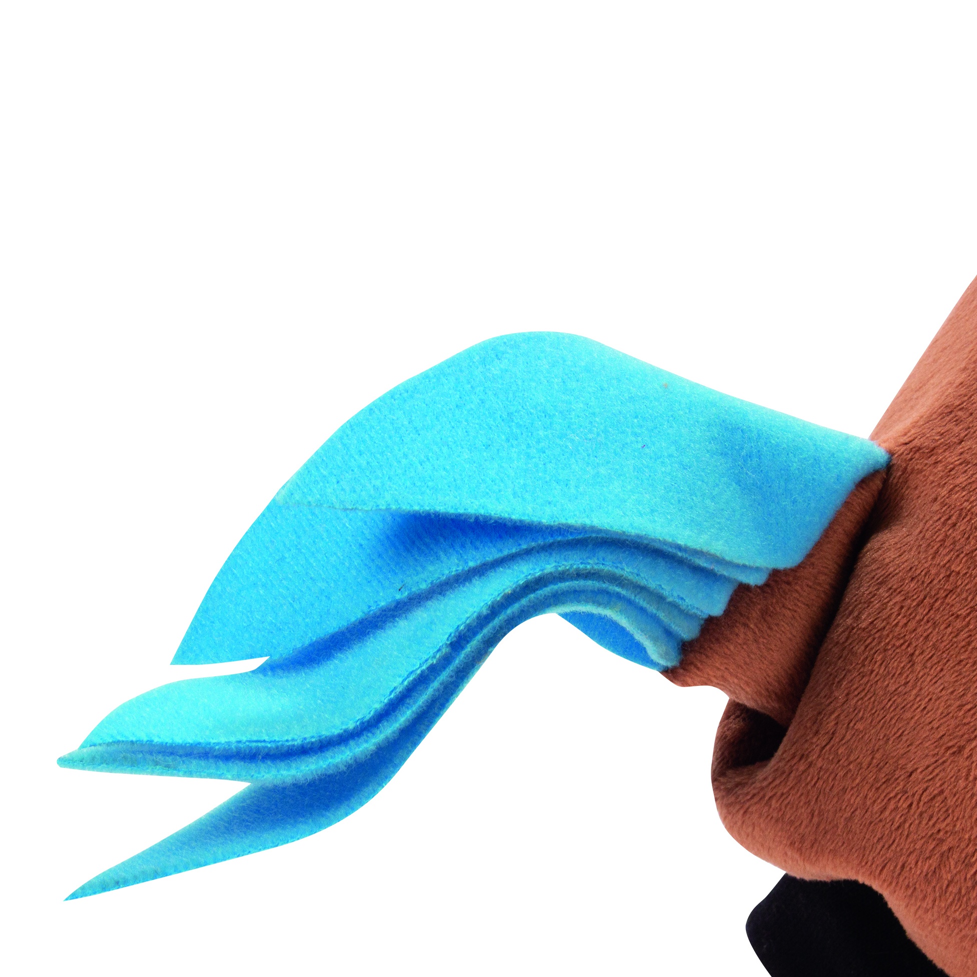 Beleduc hand puppet rooster, close-up of the blue wing plumage