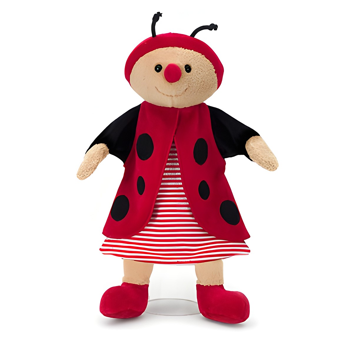 Sterntaler baby hand puppet ladybird Marie, red spotted cape over a red-and-white striped dress