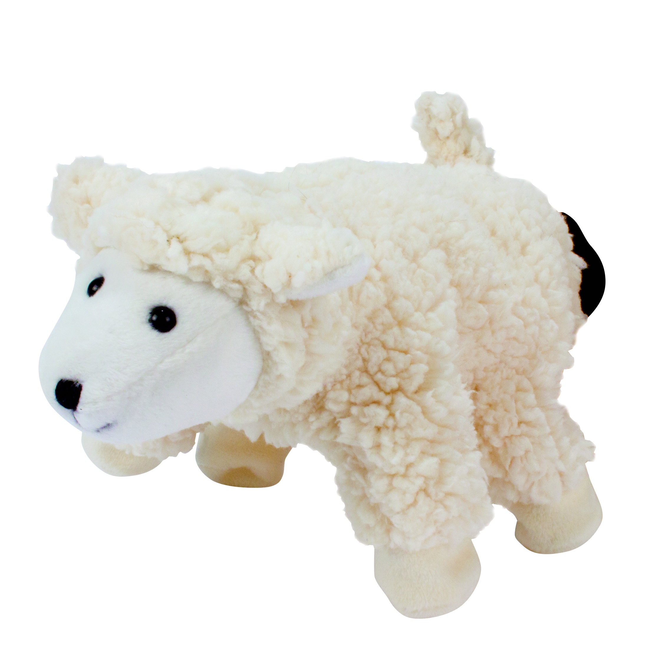 Beleduc hand puppet sheep with cream-coloured curly fur and a black face