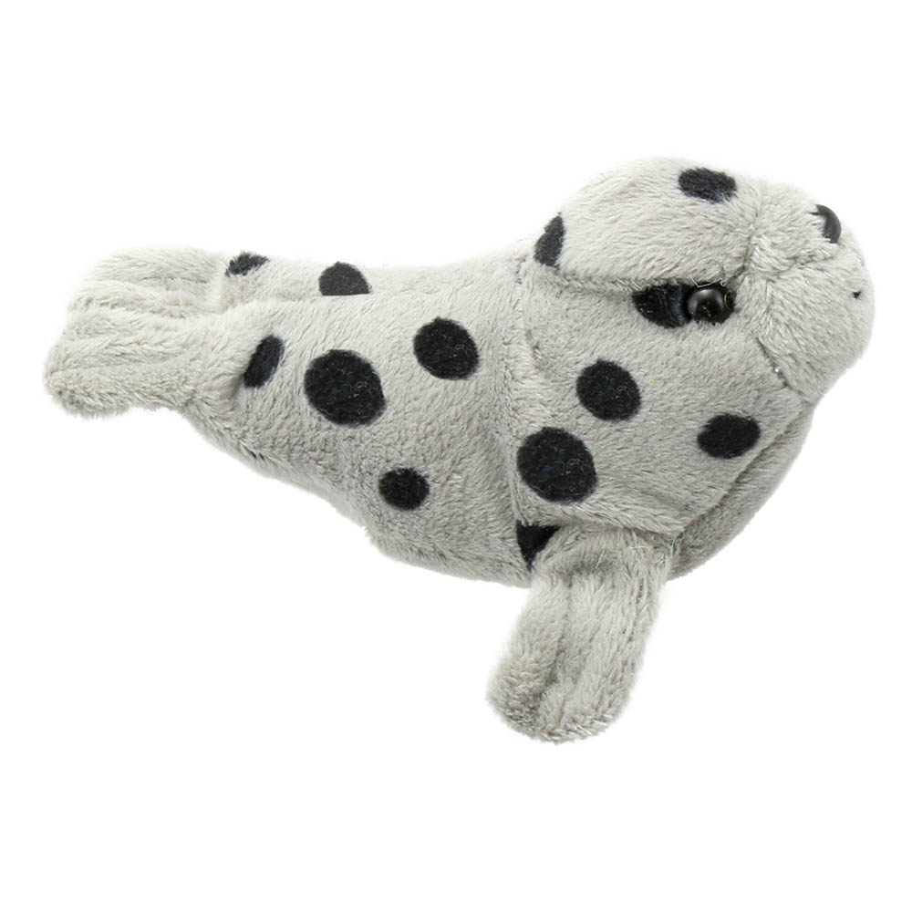 The Puppet Company finger puppet grey seal, grey spotted finger puppet with flippers