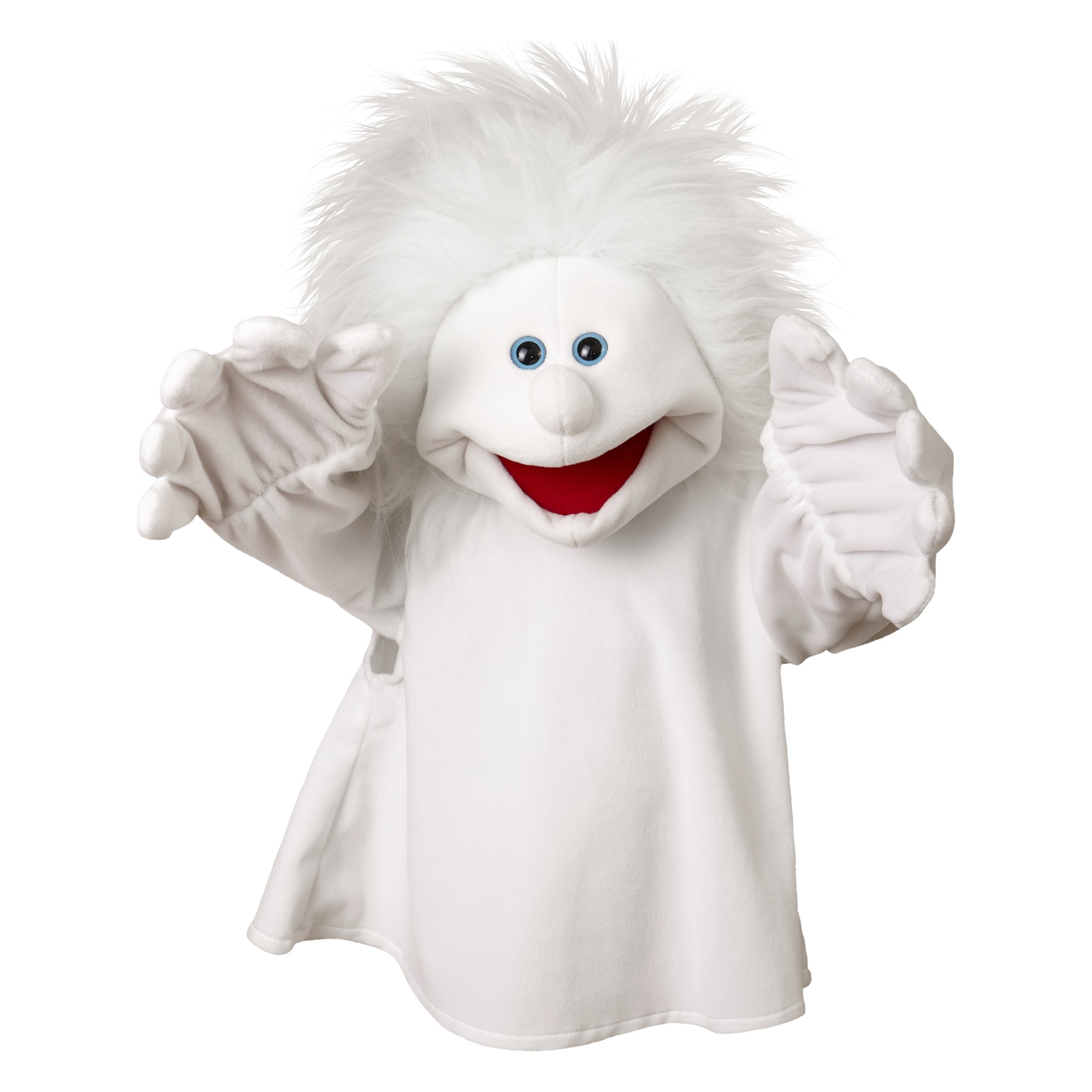 Living Puppets hand puppet ghost in white with tousled tuft and red moving mouth
